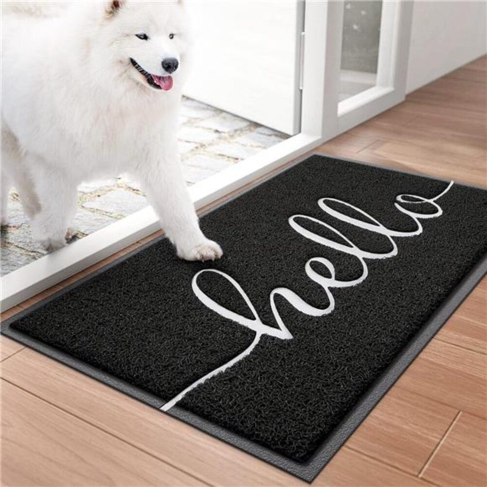 Welcome Door Mat 30x17 Black Outdoor Indoor Low Profile Non Slip Entryway Rug